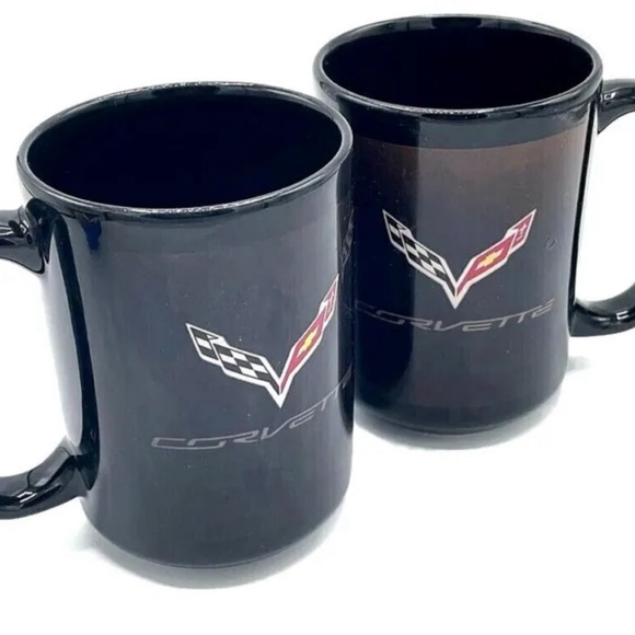 Vintage RARE Chevrolet Corvette Coffee Mug Cup Set of 2 Vette Racing Logo Black - Picture 12 of 12